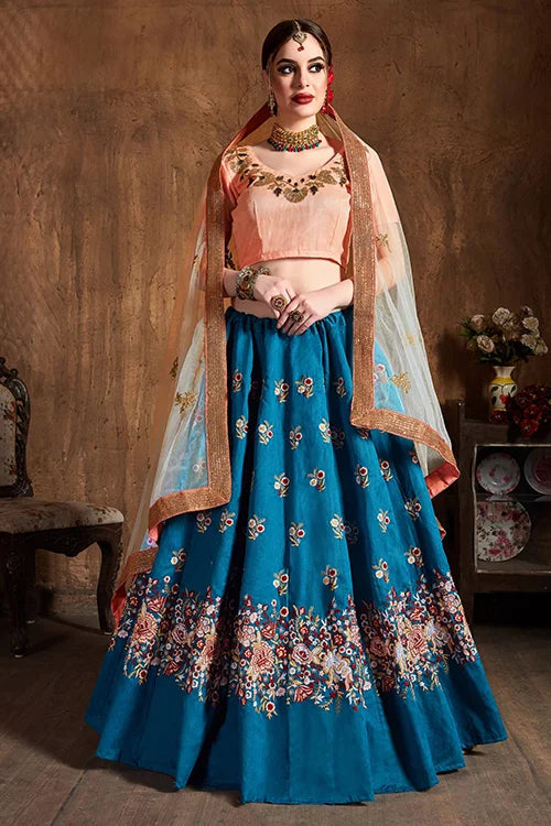 New Collection For Women Teal Blue Designer Lehenga Choli Clothsvilla