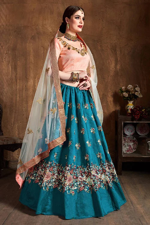 New Collection For Women Teal Blue Designer Lehenga Choli Clothsvilla