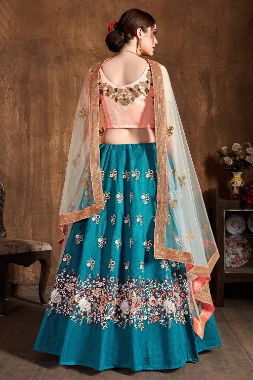 New Collection For Women Teal Blue Designer Lehenga Choli Clothsvilla