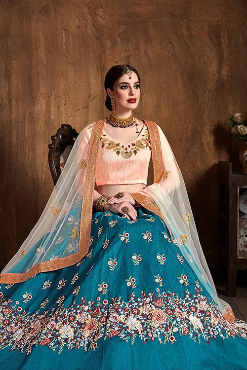 New Collection For Women Teal Blue Designer Lehenga Choli Clothsvilla