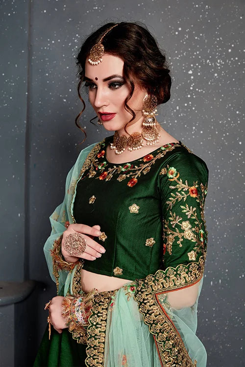 New Collection Lehenga Choli For Women Wear Dark Green Clothsvilla