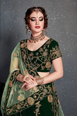 New Embroidery Lehenga Choli Dark Green Color Clothsvilla
