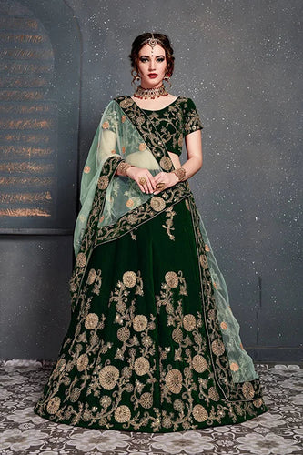 New Embroidery Lehenga Choli Dark Green Color Clothsvilla