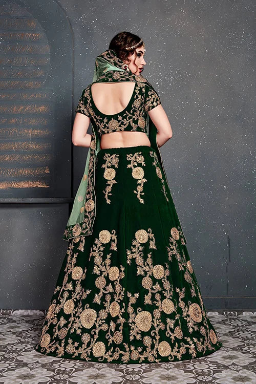 New Embroidery Lehenga Choli Dark Green Color Clothsvilla