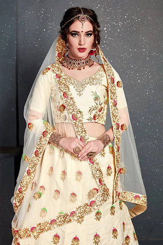 New Embroidery Lehenga Choli For Indian Wear Cream Color Clothsvilla