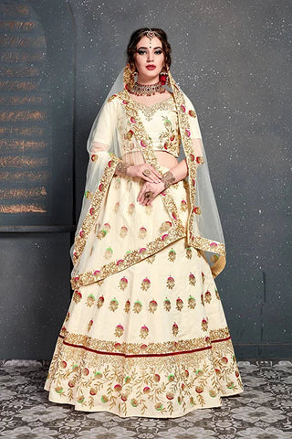 New Embroidery Lehenga Choli For Indian Wear Cream Color Clothsvilla