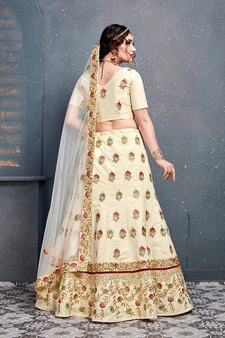 New Embroidery Lehenga Choli For Indian Wear Cream Color Clothsvilla
