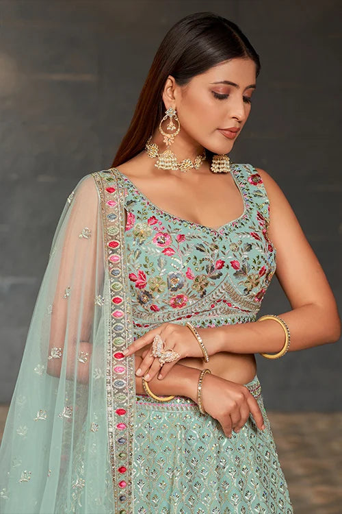 New Party Wear Collection Lehenga Choli With Dupatta Sky Blue Colour Clothsvilla