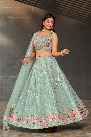 New Party Wear Collection Lehenga Choli With Dupatta Sky Blue Colour Clothsvilla