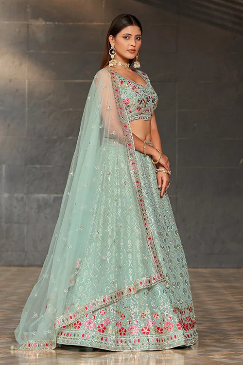 New Party Wear Collection Lehenga Choli With Dupatta Sky Blue Colour Clothsvilla