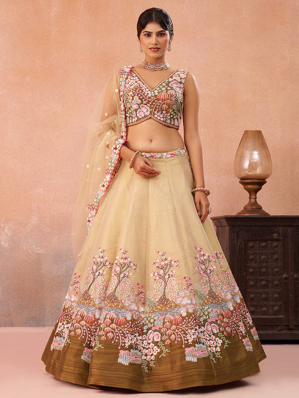 Net Sequins Embroidered Semi-Stitched Lehenga Choli with Dupatta Clothsvilla