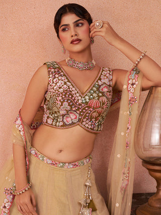 Net Sequins Embroidered Semi-Stitched Lehenga Choli with Dupatta Clothsvilla