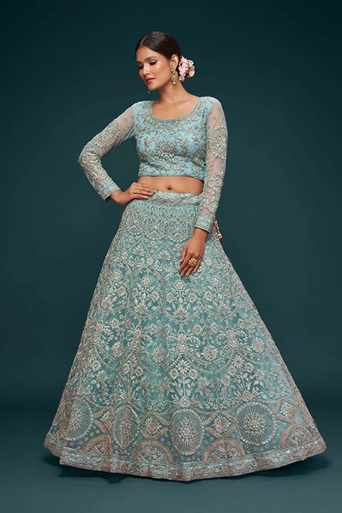 Ocean Aqua Wedding Lehenga Choli – Soft Net Perfection Clothsvilla Main image