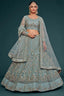 Ocean Aqua Soft Net Thread Embroidery Work Lehenga Choli With Dupatta Clothsvilla
