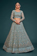 Load image into Gallery viewer, Ocean Aqua Soft Net Thread Embroidery Work Lehenga Choli With Dupatta Clothsvilla