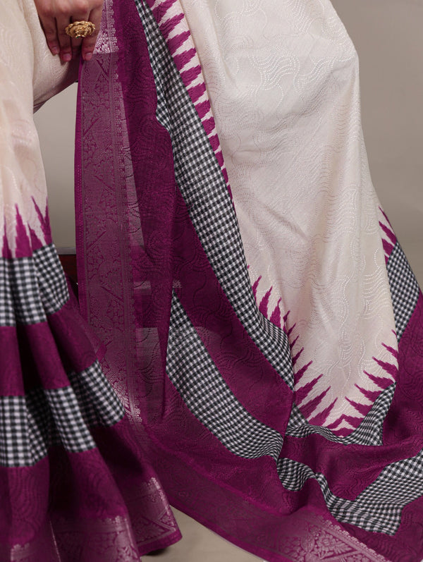 Off White Elegant Poly Cotton Saree with Printed & Zari Weaving Work ClothsVilla