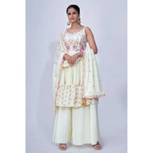 Load image into Gallery viewer, Off White Mirror Work Multi Embroidery Chiffon Palazzo Suit Clothsvilla