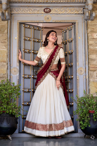 Off White Premium Vichitra Silk Lehenga Set with Zari & Sequin Detailing – 3-Piece Ensemble Clothsvilla