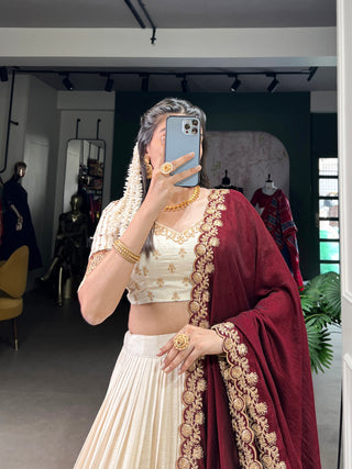 Off White Premium Vichitra Silk Lehenga Set with Zari & Sequin Detailing – 3-Piece Ensemble Clothsvilla