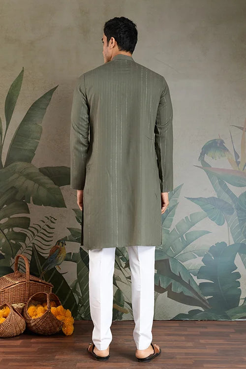 Premium Olive Green Mirror Work Kurta with Dupatta for Occasions Clothsvilla
