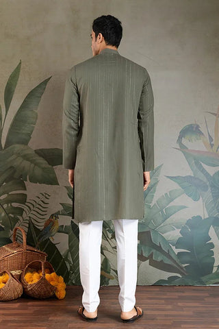 Premium Olive Green Mirror Work Kurta with Dupatta for Occasions Clothsvilla