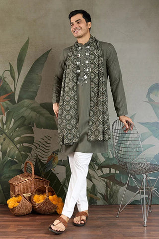 Premium Olive Green Mirror Work Kurta with Dupatta for Occasions Clothsvilla