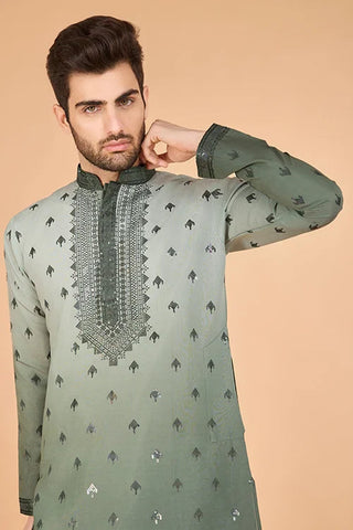Designer Men's Ombre Green Kurta in Viscose Silk Clothsvilla