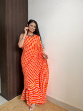 Load image into Gallery viewer, Orange Faux Georgette Crushed Saree Gown ClothsVilla