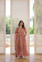 Load image into Gallery viewer, Elegant Embroidered Alia Cut Peach Gown with Printed Dupatta Set ClothsVilla