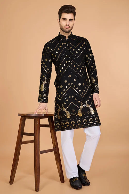 Black Viscose Rayon Men's Kurta  Stylish & Comfortable kurta long Clothsvilla