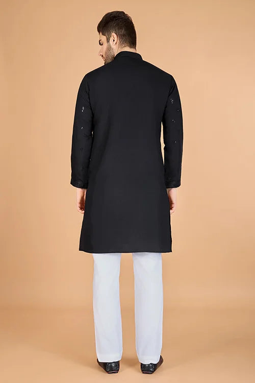 Stylish Black Kurta for Men with Thread Work Design Clothsvilla