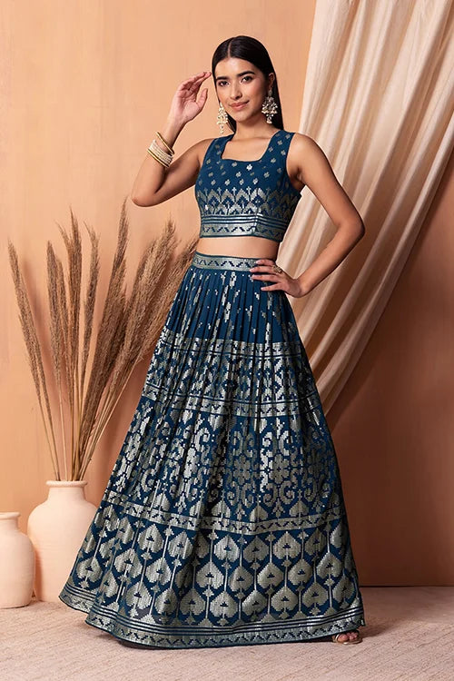 Blue Bollywood Lehenga Choli with Sequins & Embroidery Clothsvilla