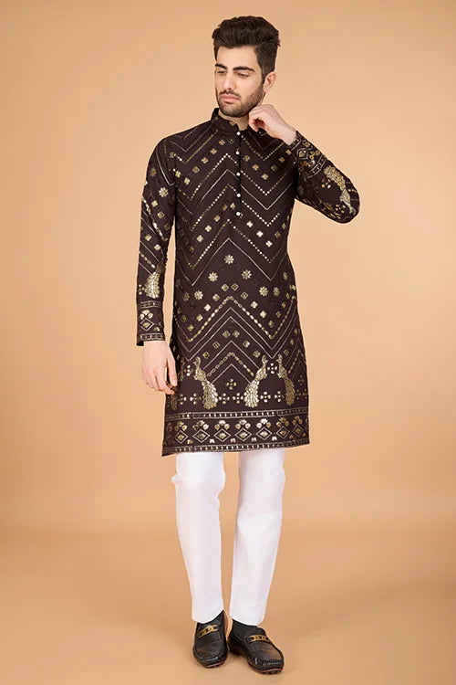 Brown Designer Men's Kurta – Viscose Rayon Fabric Clothsvilla