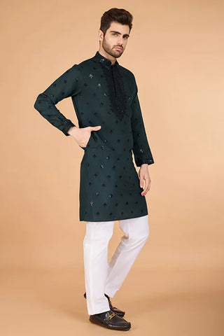 Designer Green Viscose Silk Kurta for Men Online Clothsvilla