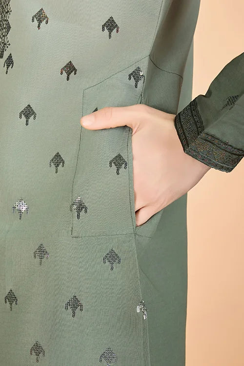 Designer Men's Ombre Green Kurta in Viscose Silk Clothsvilla