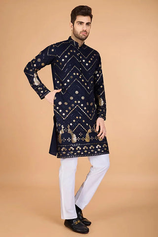 Navy Designer Rayon Kurta for Men  Stylish & Elegant Clothsvilla