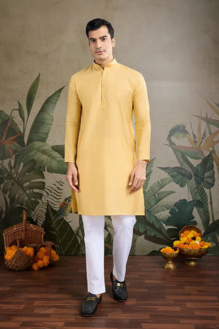 Yellow Roman Silk Kurta with Jacquard Koti Elegant Ethnic Wear Clothsvilla