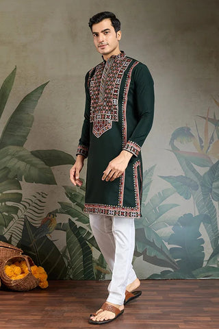 Party & Wedding Green Viscose Silk Kurta for Men Clothsvilla
