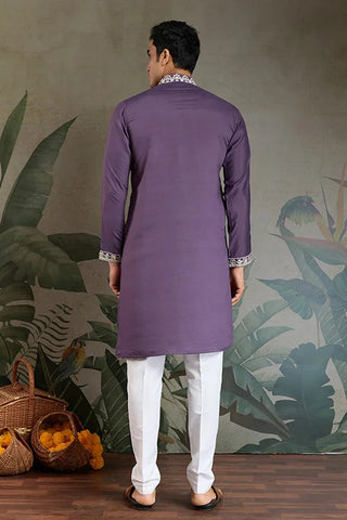 Pastel Purple Embroidered Viscose Silk Kurta Set Clothsvilla