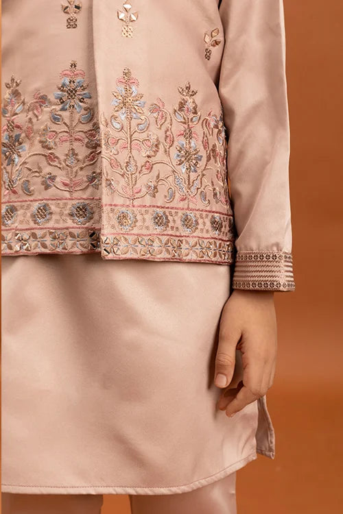 Wedding Special Peach Mirror Work Koti Kurta for Boys Clothsvilla