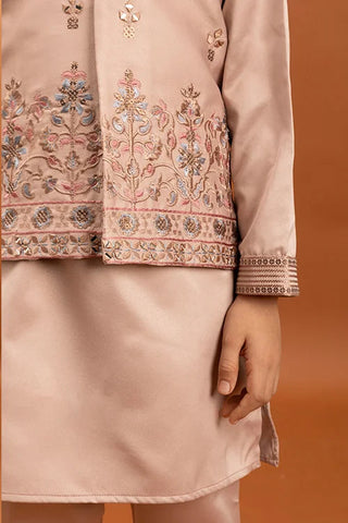 Wedding Special Peach Mirror Work Koti Kurta for Boys Clothsvilla