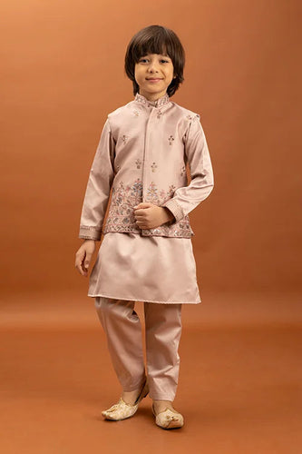 Wedding Special Peach Mirror Work Koti Kurta for Boys Clothsvilla
