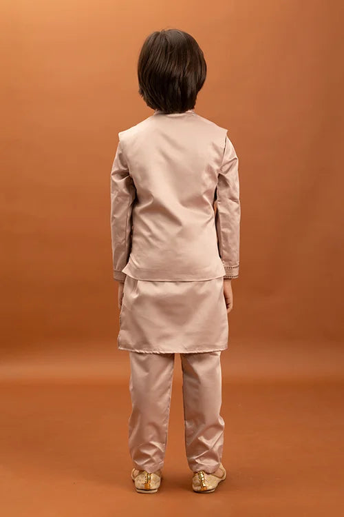 Wedding Special Peach Mirror Work Koti Kurta for Boys Clothsvilla