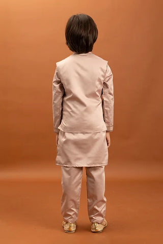 Wedding Special Peach Mirror Work Koti Kurta for Boys Clothsvilla