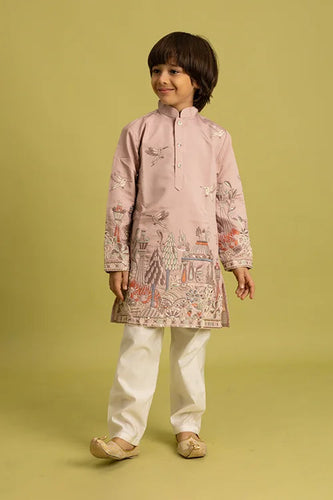 Premium Peach Color Vantara Style Boys Kurta with Pajama Clothsvilla