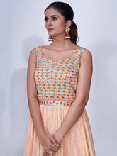 Load image into Gallery viewer, Peach Mirror Work Multi Embroidery Chiffon Palazzo Suit Clothsvilla