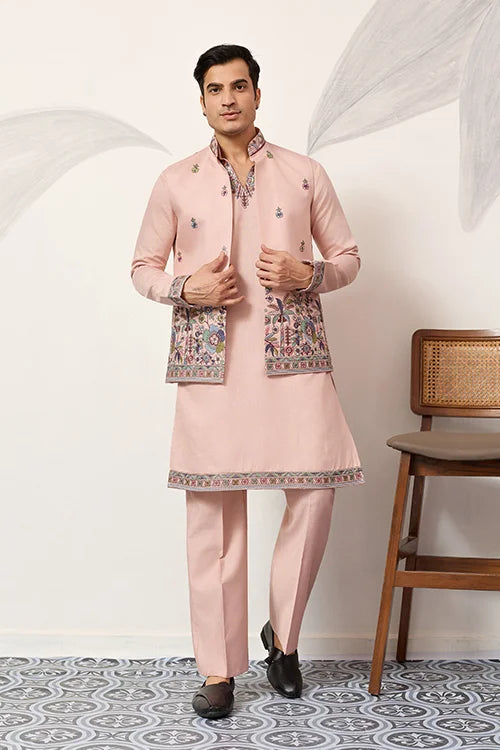 Royal Groom Ceremony Peach Koti Kurta Pair Mens Wear Clothsvilla