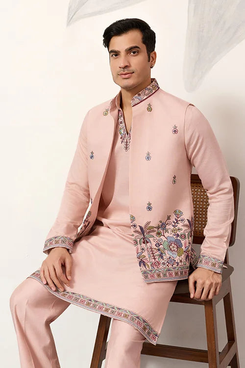 Royal Groom Ceremony Peach Koti Kurta Pair Mens Wear Clothsvilla