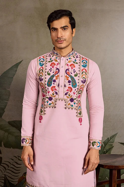 Pink Stylish Traditional Kurta for Mens Wear Clothsvilla