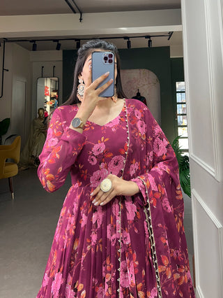 Vibrant Pink Floral Print Ready-To-Wear Gown ClothsVilla